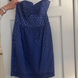 Shoshana Blue eyelet Strapless Dress